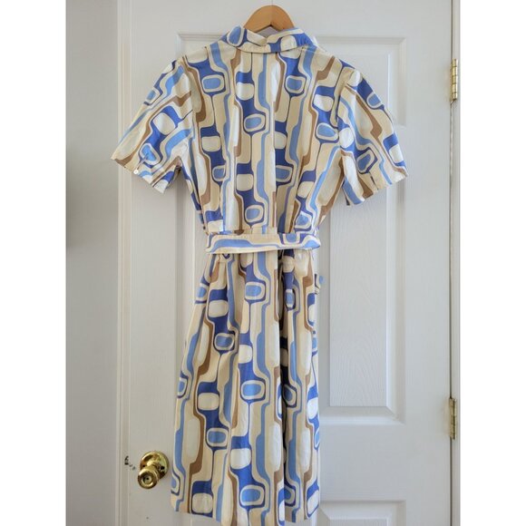 J. McLaughlin Cream and Blue Abstract Midi Dress - Picture 2 of 6